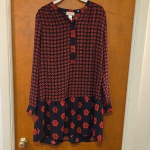 New With Tags Loft Outlet Navy and Red Floral Long Sleeve Dress S